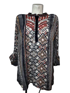 DB Established 1962 Top Women's 3X Blue Coral Roll Tab Sleeve Embroidered Tunic - Picture 1 of 9