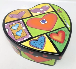 Naylor Designs handbemalte herzförmige Keramik Schmuckschatulle mit Deckel neuwertig 8 Zoll - Bild 1 von 8