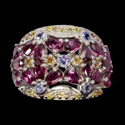 Anillo de plata de ley 925 pera rodolita zafiro piedras preciosas joyería Foto 1 de 4