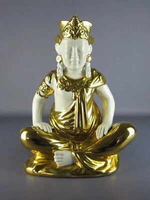 Scultura Porcellana Buddha San Marco Statua Bianca Oro Divinità Asiatica 1970 - Immagine 1 di 4