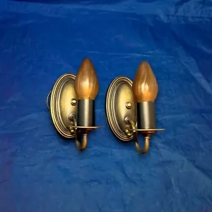Wired Pair Antique Brass Sconces Electric Candles 10J - Picture 1 of 6