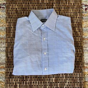 Tom Ford Blue Button Down Knit Stand Up Collar Dress Shirt Men’s Medium 16/41