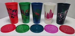Lot of 5 Starbucks Coffee Reusable Cup 2020 24oz Holiday No straws - Picture 1 of 8