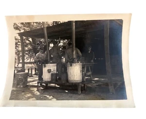 Vintage Black White Korean War Camp Photo Coffee Call Soldiers Coffee Equipment - Picture 1 of 4