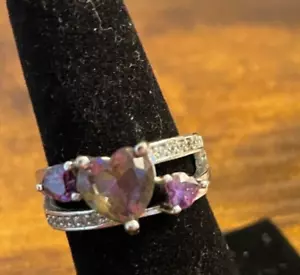 STERLING SILVER 925 , SIZE 6 LADIES MYSTIC TOPAZ & AMETHYST RING - Picture 1 of 6