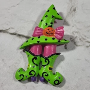 Halloween Witches Pin Brooch Pink and Green Hat and Boots Whimsical - Picture 1 of 7