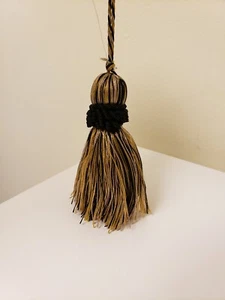 2 RARE BEAUTIFUL 4 1/2" DECORATIVE KEY TASSELS IN BLACK GOLD TAN FROM SPAIN - Picture 1 of 7