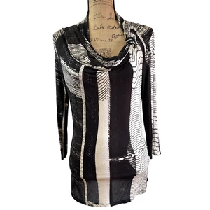 MaxMara Womens Black & White Abstract Print Cowl Neck Semi-Sheer Blouse Top SZ M - Picture 1 of 13