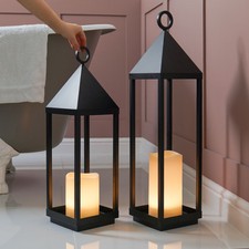 Lanterna Candele Giardino LED Nero Alimentazione Batteria Nera Grande Metallo Senza Fiamma Esterno LED
