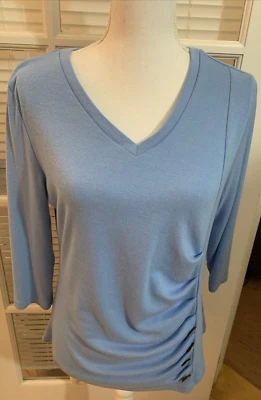 Blusa Pullover Allegra K Talla L Azul Cielo Manga 3/4 Botones fruncidos Cuello en V Foto 1 de 4