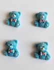 4 x Blue Cute Tiny Teddy Bear Flatback Cabochons - 18mm x 15mm