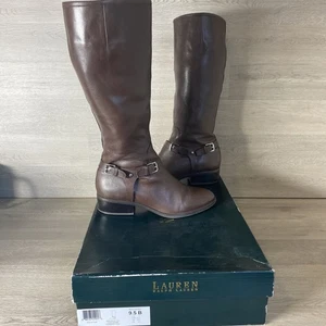 Lauren Ralph Lauren Marion Dark Brown Burnished Calf Size 9.5B - Picture 1 of 15