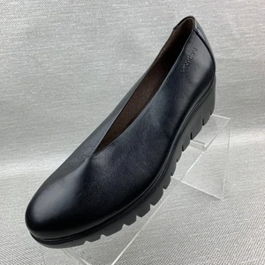 Wonders Pump Wedge Black Leather Almond Toe Platform Shoes Size EU39/US9 NEW - Picture 1 of 13