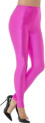Ladies Neon Pink 1980s Disco Spandex Leggings - Image 1 of 2