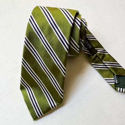 Corbata de seda J Crew Repp verde azul hecha en Italia rayas regimiento Foto 1 de 4
