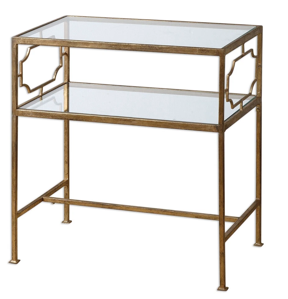 Uttermost 24335 Genell 26 X 24 inch Gold Leaf and Clear Glass Side Table - Image 1 of 1