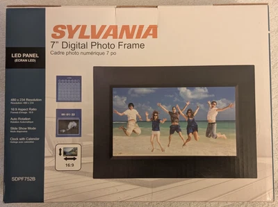 Sylvania 7" Inch Digital Photo Frame SDPF752B LED Panel Accepts Memory Cards New - Image 1 of 4