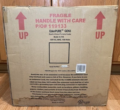 NUEVO calentador portátil infrarrojo de cuarzo EdenPURE Gen 3 1500 vatios A3705 GEN3 + control remoto Foto 1 de 4