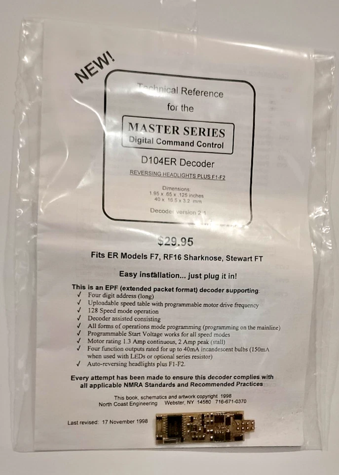 NCE D104ER  DCC Decoder Fits ER Models HO Scale FP7 and Sharknose - Brand New - Image 1 of 1