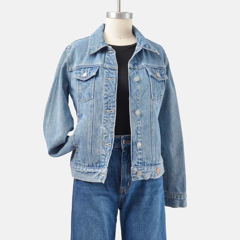 Chaqueta vaquera Guess vintage años 90 ajustada corta camionero lavado claro chaqueta de mezclilla XS Foto 1 de 4