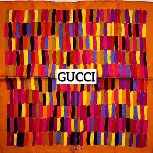Good condition GUCCI Mini scarf, mosaic, striped, silk, orange - Picture 1 of 9