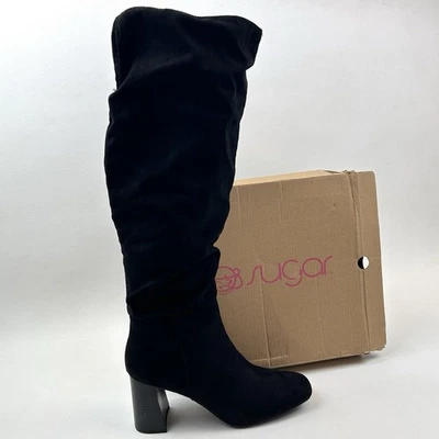 Bota holgada SUGAR para mujer negra cómoda Emerson punta cuadrada tacón bloque cremallera 8 M Foto 1 de 4