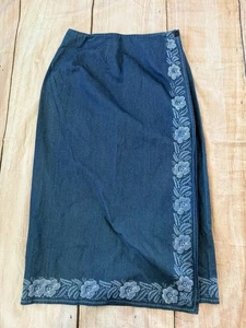 Vintage Talbots Rock Damen 10 Petite Blue Jeans Denim Blumenbesatz Wickel Landhaus - Bild 1 von 5