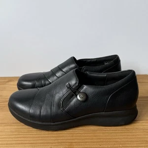 Clarks Zapatos Unstructured Talla 6 Lazo Botón Pliegues Negro Cuero Plano Mujer - Imagen 1 de 11