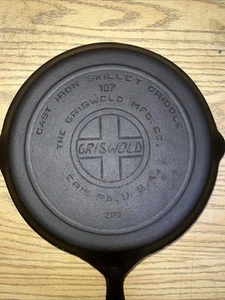 Griswold Cast Iron 107 Slant EPU Shallow Skillet Griddle Heat Ring Vtg 1900 HTF - Picture 1 of 13