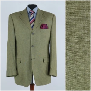Mens Green Silk Blazer 44L UK Size OZETA Vintage 3 Button Sport Coat Jacket - Picture 1 of 14