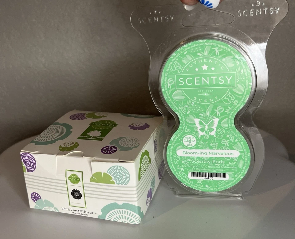 NEW Scentsy Mini Fan Diffuser (Marble Black) & Scentsy Pods (Blooming Marvelous) - Image 1 of 1