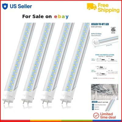 Tubo LED Bombillas 4FT G13 Luz de Día Blanco 24W Doble Extremo Bypass Listo Paquete de 4 Foto 1 de 4