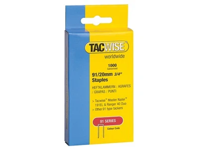 Tacwise 91 Schmal Krone Klammern 20mm - Elektrisch Tacker (Packung 1000) TAC0284 - Bild 1 von 2
