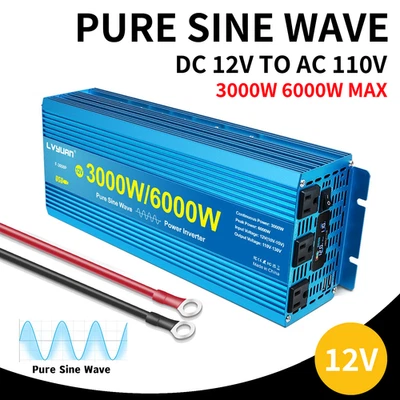 3000W 6000W Pure Sine Wave Power Inverter DC 12V to AC 110V 3AC Stocket USB LCD - Image 1 of 4