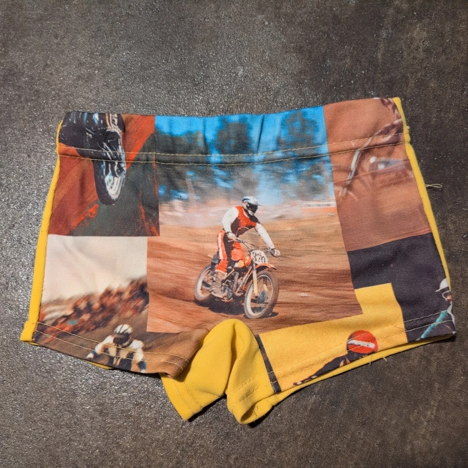 70-е Винтажные Плавки Donmoor Детский Мотокросс Печать РЕДКИЕ S - Изображение 1 из 4