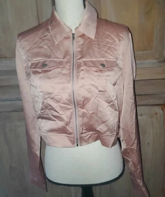 Material Girl Misty Rose Pink Crop Jacket Satin Size XS NWT *S24 - Image 1 of 4