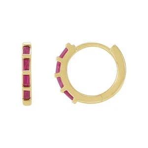 14k Yellow Gold Natural Ruby Huggie Hoop Earrings Perfect Gift for Her - Picture 1 of 2