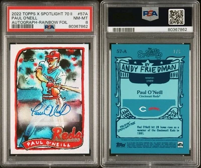 2022 Topps X Spotlight 70 II #57A Paul O’Neill Rainbow Foil Auto 1/5 POP 1 - Image 1 of 3