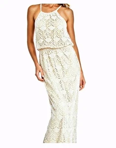 Maxi Vestido Halter Encaje Sharagano Sin Mangas Playa Verano Bohemio en Hueso Talla 14 - Imagen 1 de 13