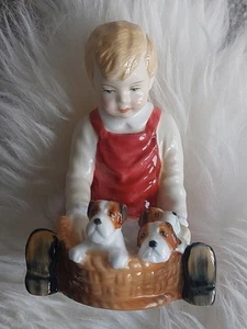 PARAGON BONE CHINA FIGURE BOY WITH TERRIER DOGS PUPPIES IN A BASKET 'PALS' VGC - Picture 1 of 6