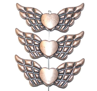 MB369 Alas de ángel grandes de cobre envejecido 41 mm con cuentas de metal de corazón 10 piezas Foto 1 de 2