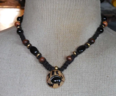 Gargantilha colar de cânhamo ajustável ônix Tagua joia com pedra semipreciosa hippie - Imagem 1 de 4