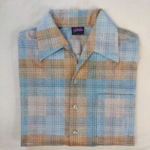 Vintage Joel Cal-Made 70s Disco Hemd Herren M geometrisch kariert Polyester Freizeit - Bild 1 von 16