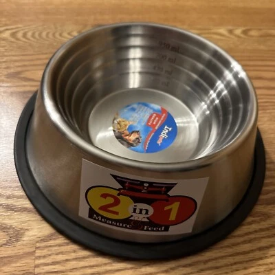 Novo! Prato de aço inoxidável para cachorros Indipets alta qualidade 2 em 1 medida e ração - Imagem 1 de 4
