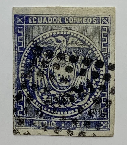 1865 ECUADOR IMPERF STAMP #1 WITH DOTTED SQUARE CANCEL Cover