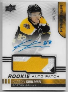 19/20 UPPER DECK PREMIER ROOKIES AUTOGRAPH PATCH RC Karson Kuhlman #189/249 3CLR - Imagen 1 de 1