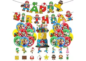 Super Mario Birthday Banners, Super Mario Balloons, Super Mario Cake Toppers - Picture 1 of 10