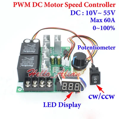 MAX 60A 12V 24V 36V 48V PWM DC Motor Speed Controller CW CCW Reversible Switch - Image 1 of 4