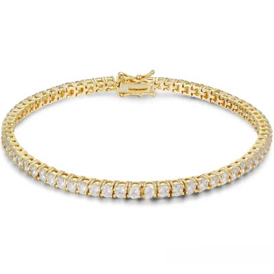 Теннисная цепочка 3 мм VVS Lab CZ 1 ряд покрытие желтым золотом сплошная сталь ожерелье - Изображение 1 из 4