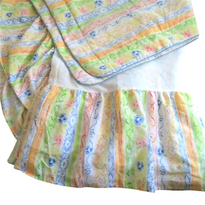 Vintage Queen Bed Set Bed Skirt 2 Pillow Shams Multicolor Strip 13" Drop Modern - Picture 1 of 8